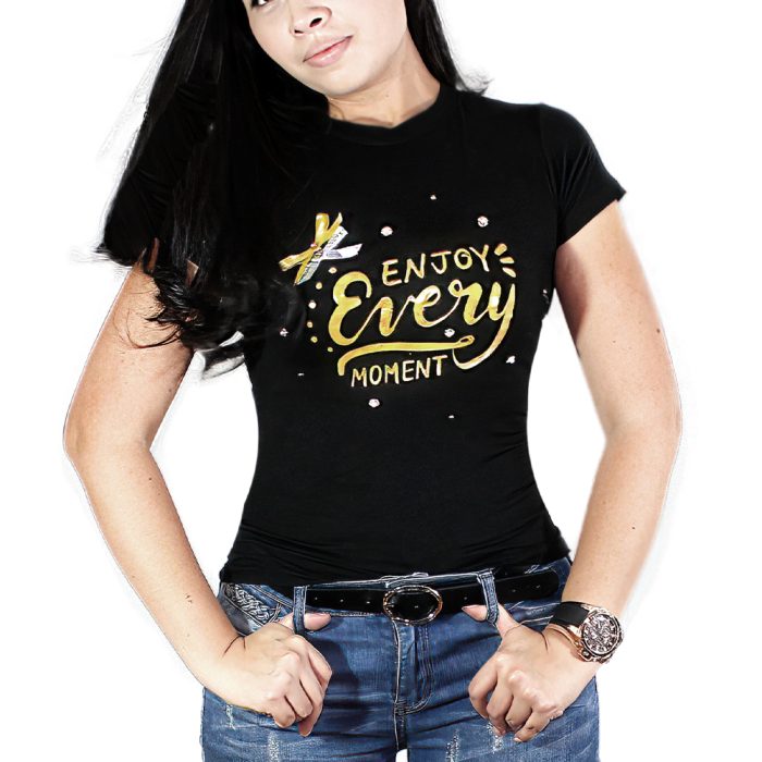 T-Shirt Nio color negro con estampado Enjoy Every Moment