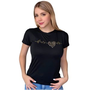 T-Shirt Corazon Animal Print Con Pulsos Dorados - C330