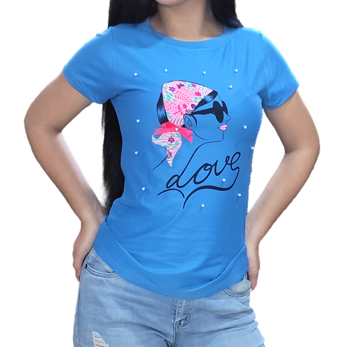 T-Shirt con Perlas Mujer con Pañoleta "Love"