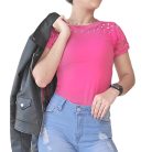 Blusa Con Perlas y Manga Blonda - E02