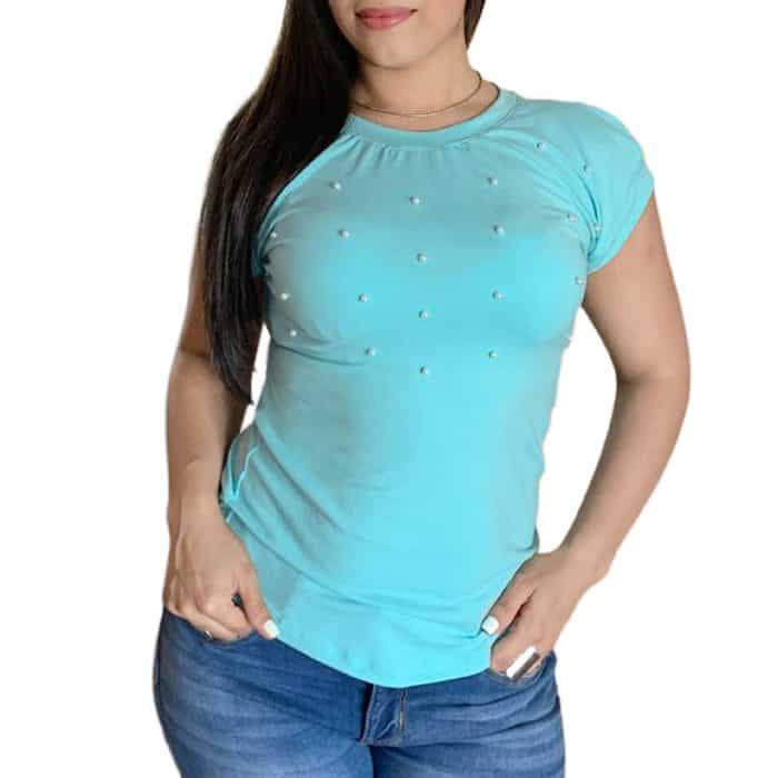 Blusa Trendy con Perlas color Menta