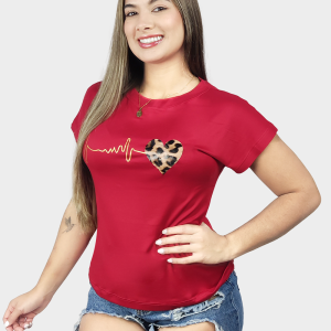 T-Shirt Pulsos Dorados y Corazón Animal Print