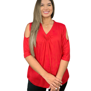 Blusa Casual Ashley Cuello V Manga 3/4 y Hombros Escotados