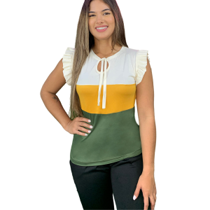 Blusa Casual Natalia Manga Olanes y Escote Ovalo