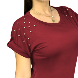 Blusa Casual Lana con Manga Pasador y Perlas
