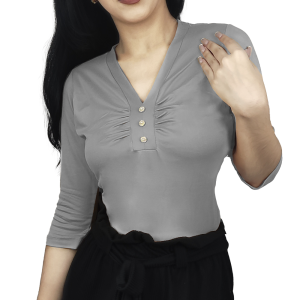 Blusa Casual Deluxe Marcela Cuello V con Botones y Mangas 3/4