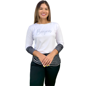 Blusa Manga Larga Bonjour Plata Escarchada