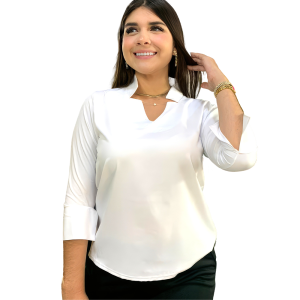 Blusa de Vestir Deluxe Fernanda Manga 3/4 y Cuello Mao V