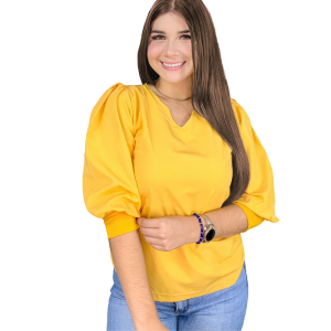 Blusa de Vestir Deluxe Rihana Manga Bombache 3/4 Cuello V