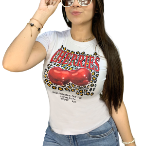 T-Shirt Cherries con Animal Print Manga Dobladillo