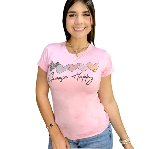 T-Shirt Deluxe Manga Dobladillo 5 Corazones "Choose Happy"