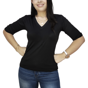 Blusa Cuello V Manga 3/4 Unicolor