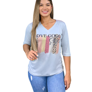 T-Shirt Deluxe Manga 3/4 Cuello V Love Good Style Animal Print