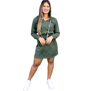 Vestido Premium Melange con Capucha Manga Larga