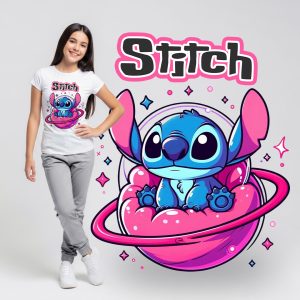 T-Shirt de Niña con Nombre Personalizable - Stitch Planeta